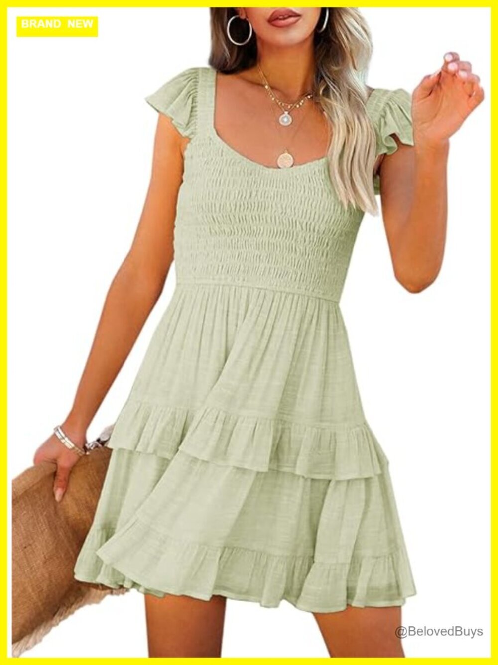 Summer Ruffle Mini Dress with Empire Waist and Cap Sleeves